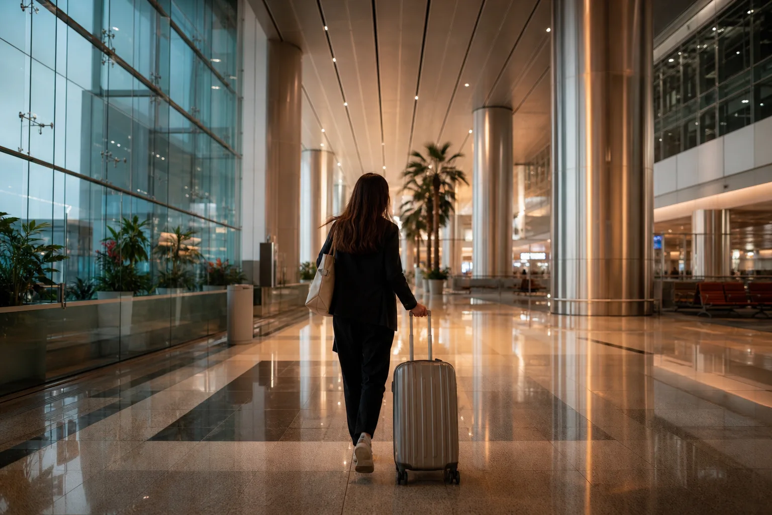 Voyageur passant un contrôle aux portes d'un aéroport moderne de Dubaï