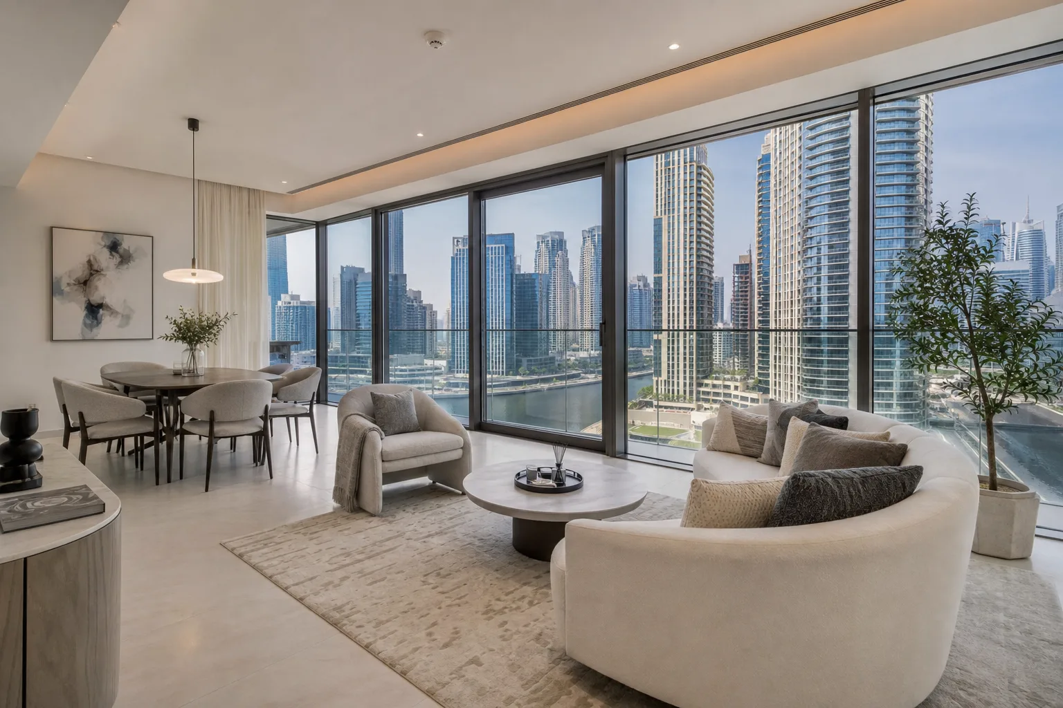 Appartement lumineux avec baies vitrées donnant sur les gratte-ciel de Business Bay