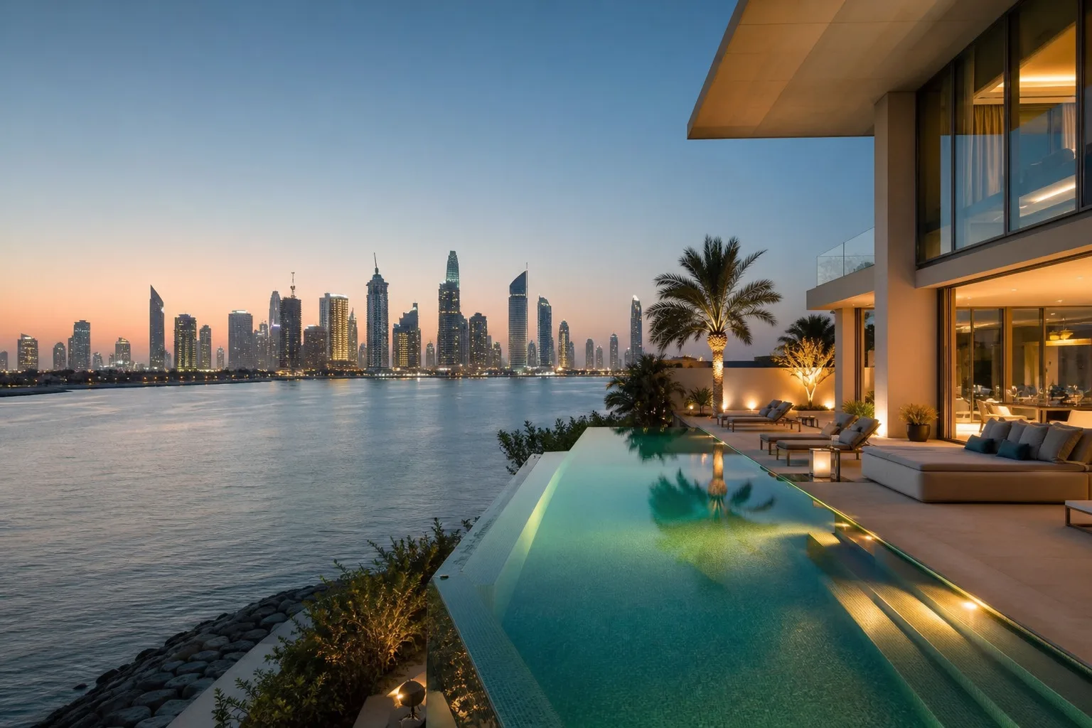 Exceptional waterfront villa with pool and terrace facing the Dubai seafront