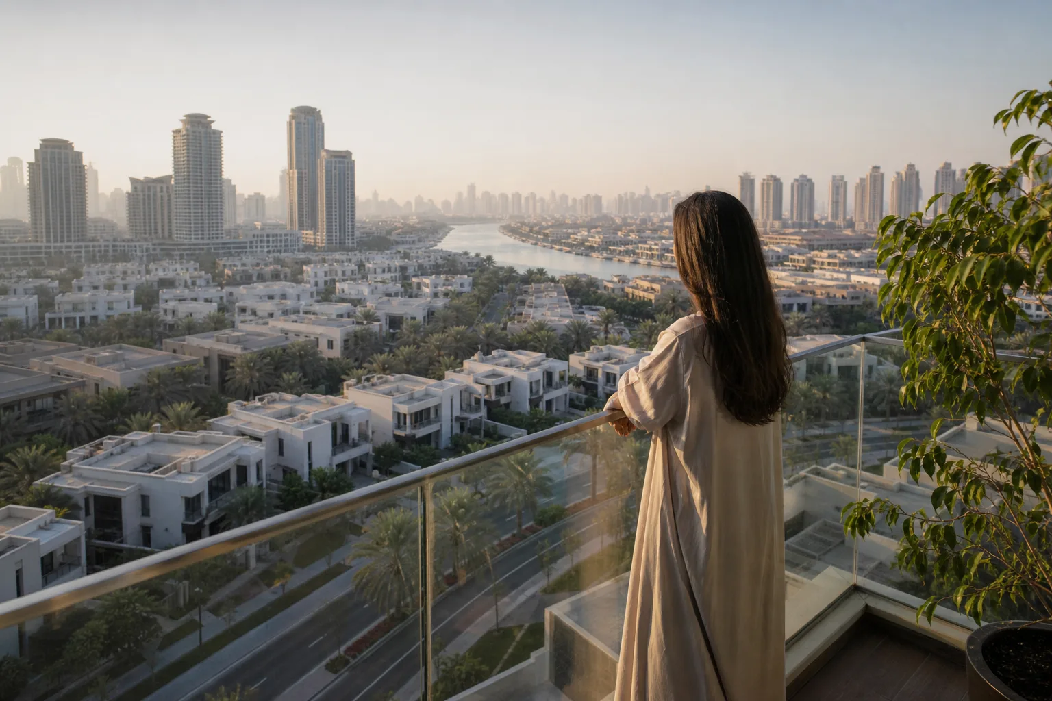Investor carefully examining a residential development from a high balcony