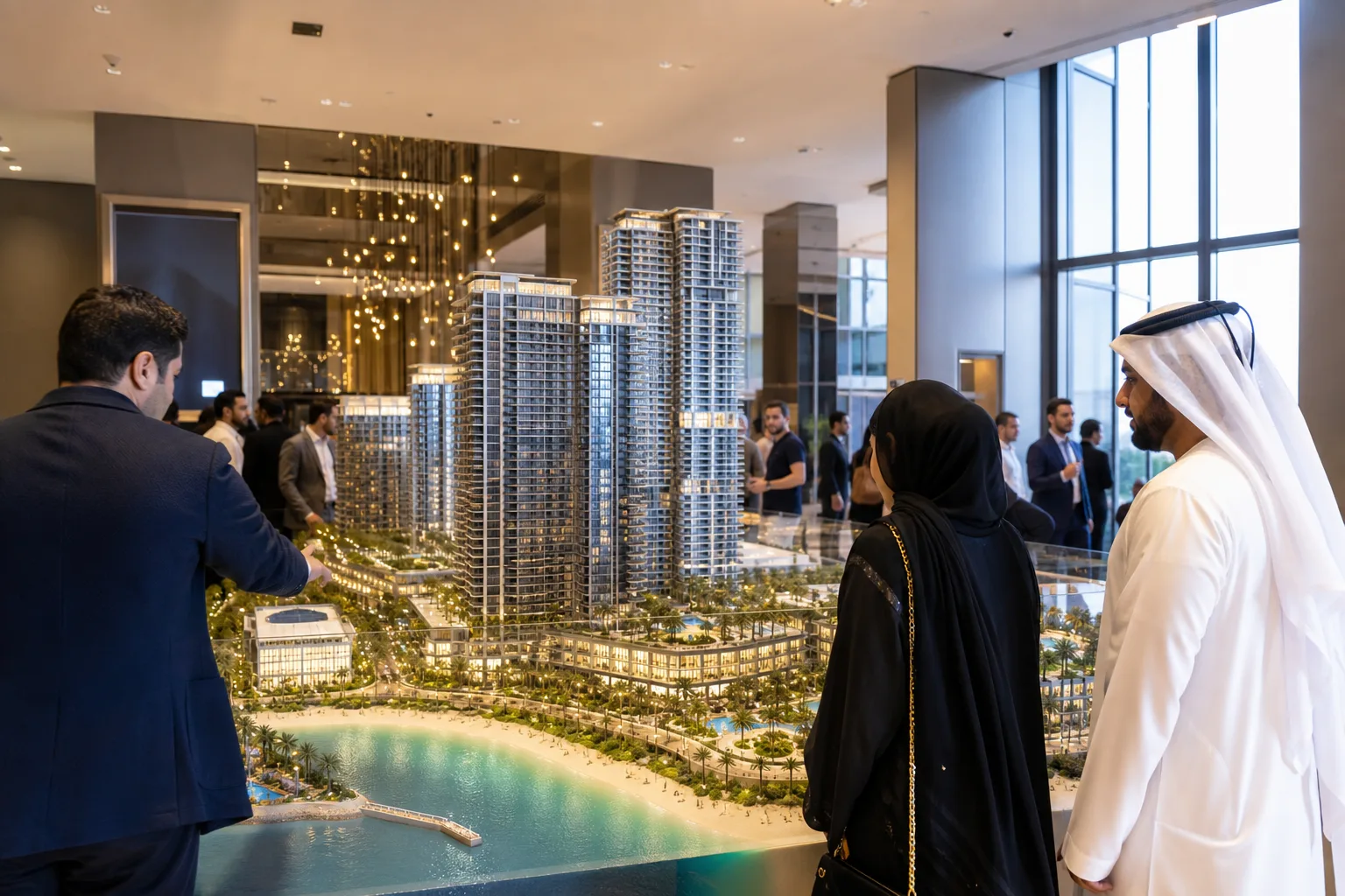 Developer sales showroom with a scale model of a new residential project in Dubai